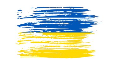 Grunge tarzında Ukrayna ulusal bayrağı. Ukrayna 'nın fırça darbesi bayrağıyla boyanmış. Vektör illüstrasyonu