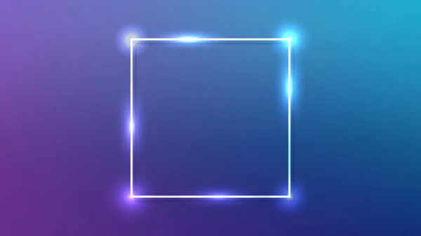Neon Square Frame Shining Effects Blue Background Empty Glowing Techno — Stock Vector