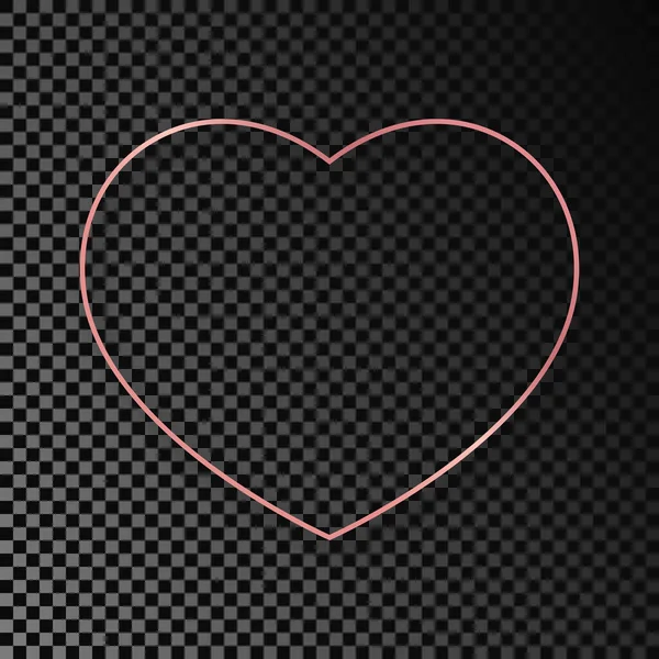 Ροζ Χρυσό Λαμπερό Πλαίσιο Σχήμα Καρδιάς Σκιά Απομονώνονται Σκούρο Διαφανές — Διανυσματικό Αρχείο