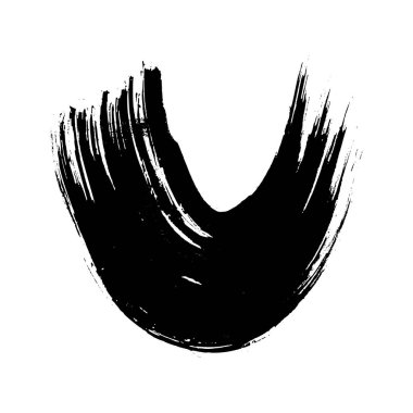 Black grunge semicircular brush strokes. Painted wavy ink stripes. Ink spot isolated on white background. Vector illustration