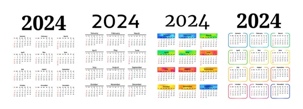 Set Four Vertical Calendars 2024 Isolated White Background Sunday Monday — Διανυσματικό Αρχείο