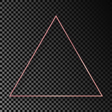 Rose gold glowing triangle frame with shadow isolated on dark transparent background. Shiny frame with glowing effects. Vector illustration