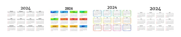 Set Van Vier Kalenders Voor 2024 Geïsoleerd Een Witte Achtergrond — Stockvector