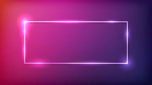 Неонова Прямокутна Рамка Яскравими Ефектами Темно Фіолетовому Тлі Порожній Світловий — стоковий вектор