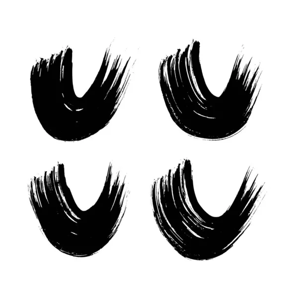 Black Grunge Semicircular Brush Strokes Set Painted Wavy Ink Stripes — Stock Vector