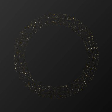 Soyut altın parlayan yarım tonlu noktalı arkaplan. Daire şeklinde altın parıltı deseni. Yarım ton noktalarını çember yapın. Vektör illüstrasyonu