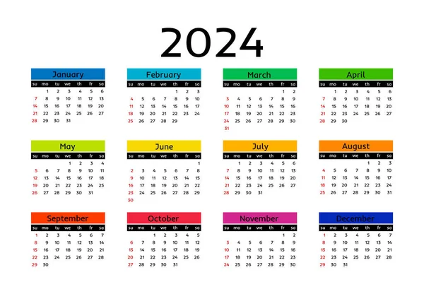 Calendar 2024 Isolated White Background Sunday Monday Business Template Vector —  Vetores de Stock