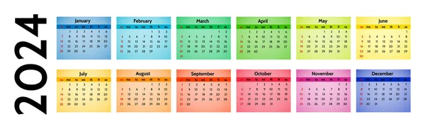 Horizontal Calendar 2024 Isolated White Background Sunday Monday Business Template — ストックベクタ