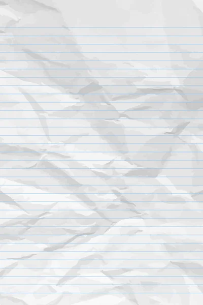 Papel Cuaderno Blanco Magro Arrugado Con Líneas Plantilla Papel Vacía — Vector de stock