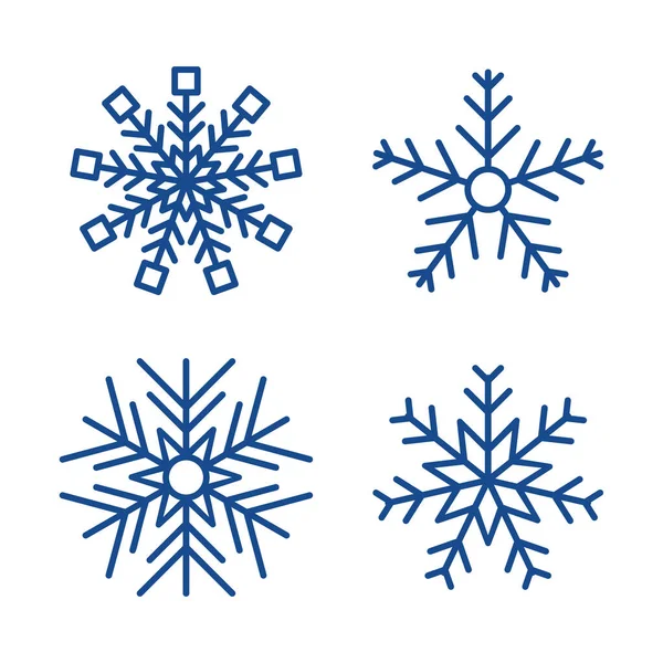 Schneeflocken Winterkollektion Set Von Vier Blauen Schneeflocken Linienstil Auf Weißem — Stockvektor