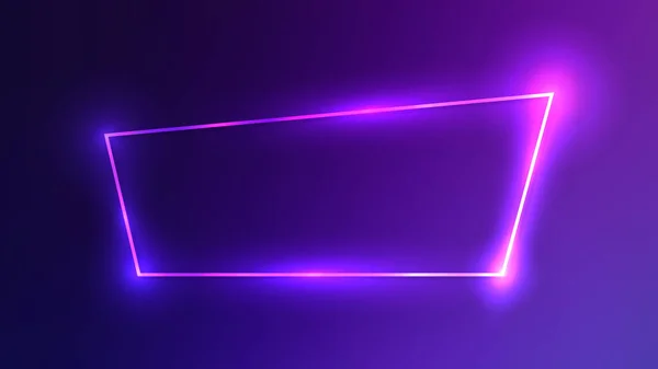 Neon Trapezoid Frame Shining Effects Dark Purple Background Empty Glowing — Stock Vector