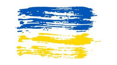 Grunge tarzında Ukrayna ulusal bayrağı. Ukrayna 'nın fırça darbesi bayrağıyla boyanmış. Vektör illüstrasyonu