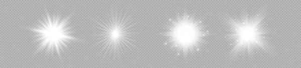 Light Effect Lens Flares Set Four White Glowing Lights Starburst — Stock Vector
