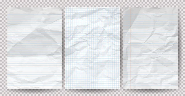 Set White Clean Crumpled Papers Transparent Background Crumpled Empty Notebook — Stock Vector
