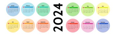 Horizontal calendar for 2024 isolated on a white background. Sunday to Monday, business template. Vector illustration