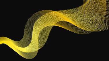 Karanlık arka planda lüks altın dalgaları olan soyut bir fon. Modern teknoloji arka planı, dalga tasarımı. Vektör illüstrasyonu