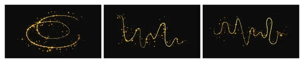 Золотая Блестящая Конфетти Волна Звездная Пыль Набор Трех Фонов Золотыми — стоковый вектор