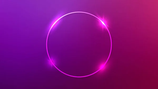 Neon Cirkel Ram Med Lysande Effekter Mörk Lila Bakgrund Tomma — Stock vektor