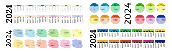 stock vector Set of four horizontal calendars for 2024 isolated on a white background. Sunday to Monday, business template. Vector illustration