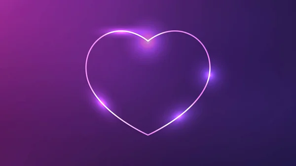 Neon Frame Heart Form Shining Effects Dark Purple Background Empty — Stock Vector