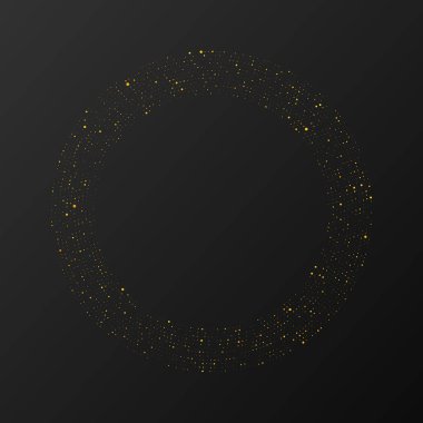 Soyut altın parlayan yarım tonlu noktalı arkaplan. Daire şeklinde altın parıltı deseni. Yarım ton noktalarını çember yapın. Vektör illüstrasyonu
