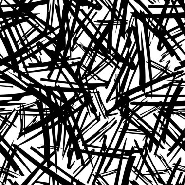 Beyaz arka planda soyut şekillerde siyah kalem fırça darbeleriyle kusursuz desen. Vektör illüstrasyonu