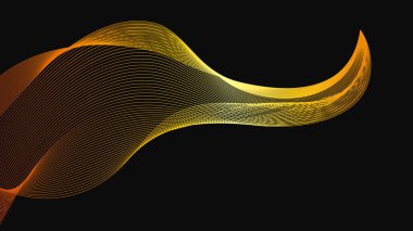Karanlık arka planda lüks altın dalgaları olan soyut bir fon. Modern teknoloji arka planı, dalga tasarımı. Vektör illüstrasyonu
