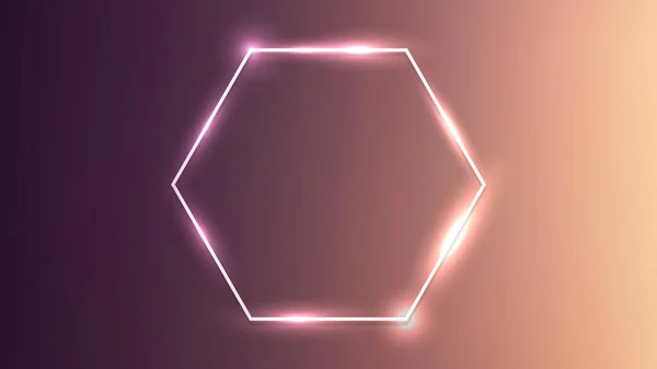 Neon Hexagon Frame Shining Effects Dark Brown Background Empty Glowing — Stock Vector