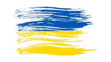 Grunge tarzında Ukrayna ulusal bayrağı. Ukrayna 'nın fırça darbesi bayrağıyla boyanmış. Vektör illüstrasyonu