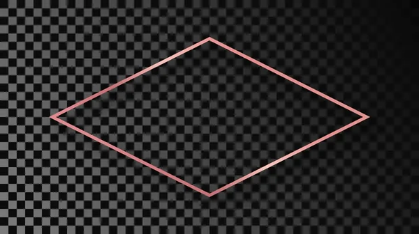 Rose Gold Glowing Rhombus Shape Frame Shadow Isolated Dark Transparent — Stockvektor