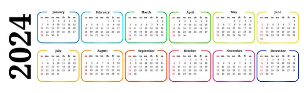 Horizontal Calendar 2024 Isolated White Background Sunday Monday Business Template — Διανυσματικό Αρχείο