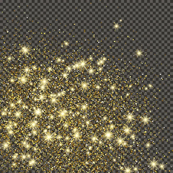 Gold Glittering Dust Gray Transparent Background Dust Gold Glitter Effect — Stok Vektör