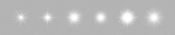 Efecto Luminoso Las Bengalas Set Seis Luces Blancas Resplandecientes Con — Archivo Imágenes Vectoriales