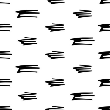 Beyaz arka planda soyut şekillerde siyah kalem fırça darbeleriyle kusursuz desen. Vektör illüstrasyonu