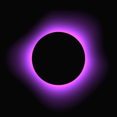 Circle illuminate frame with gradient. Purple round neon banner isolated on black background. Vector illustration