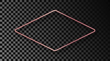 Gül sarısı parlak yuvarlak eşkenar dörtgen şekil çerçeve koyu şeffaf arkaplan üzerinde izole gölge. Parlak efektli parlak bir çerçeve. Vektör illüstrasyonu