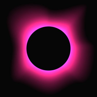 Circle illuminate frame with gradient. Pink round neon banner isolated on black background. Vector illustration