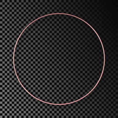 Rose gold glowing circle frame with shadow isolated on dark transparent background. Shiny frame with glowing effects. Vector illustration