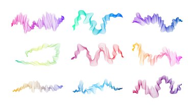 Dalgalı kavisli çizgiler. Beyaz arkaplanda soyut renkli dalga çizgileri seti. Vektör illüstrasyonu