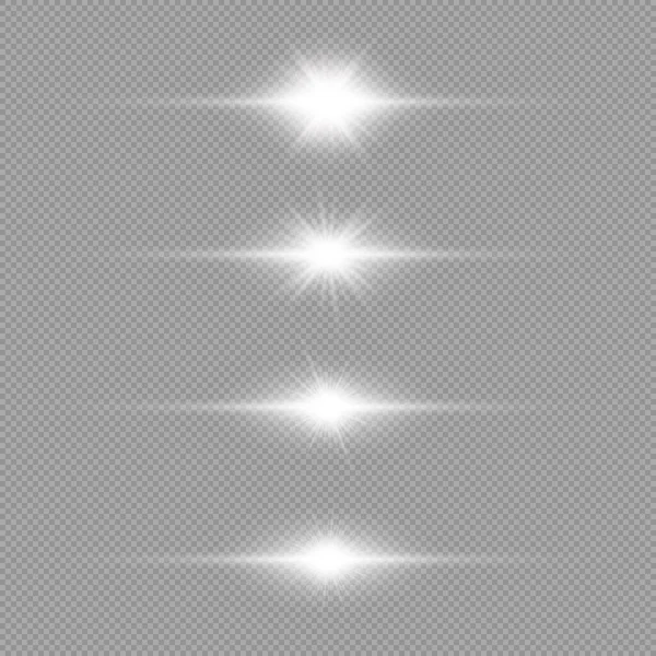 Lichteffekt Von Linsenraketen Set Aus Vier Weißen Horizontalen Leuchtenden Licht — Stockvektor