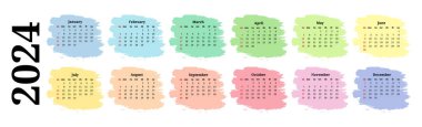 Horizontal calendar for 2024 isolated on a white background. Sunday to Monday, business template. Vector illustration