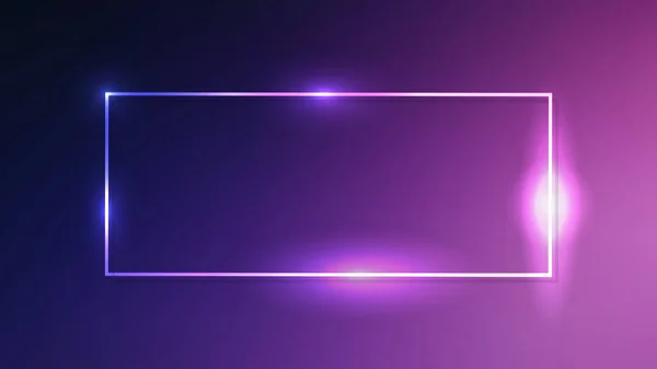 Neon Rechthoekig Frame Met Stralende Effecten Donkerpaarse Achtergrond Lege Gloeiende — Stockvector