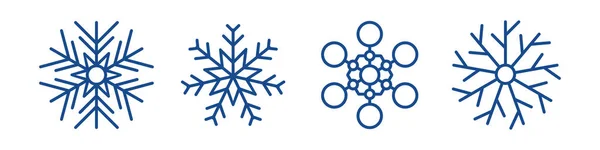 Zimní Sbírka Vloček Sada Čtyř Modrých Sněhových Vloček Řadě Stylu — Stockový vektor