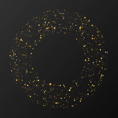 Soyut altın parlayan yarım tonlu noktalı arkaplan. Daire şeklinde altın parıltı deseni. Yarım ton noktalarını çember yapın. Vektör illüstrasyonu