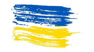 Grunge tarzında Ukrayna ulusal bayrağı. Ukrayna 'nın fırça darbesi bayrağıyla boyanmış. Vektör illüstrasyonu