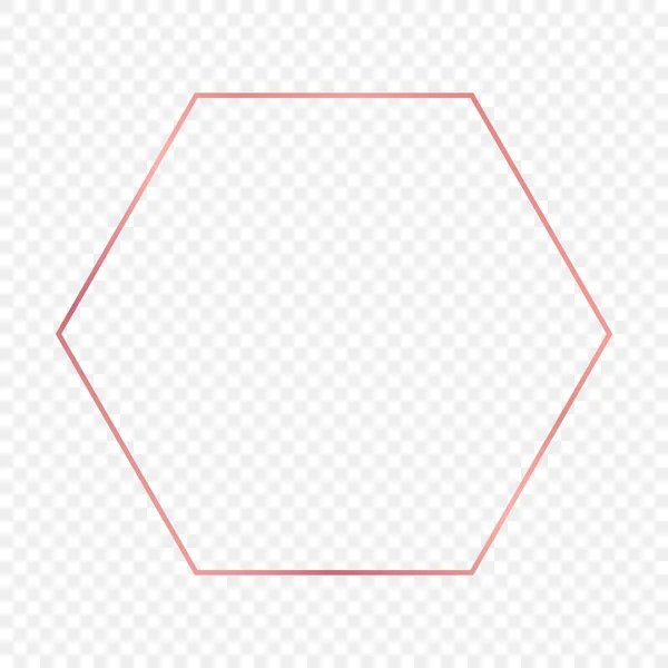 Rose Gold Glowing Hexagon Frame Isolated Transparent Background Shiny Frame — Stock Vector
