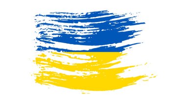 Grunge tarzında Ukrayna ulusal bayrağı. Ukrayna 'nın fırça darbesi bayrağıyla boyanmış. Vektör illüstrasyonu