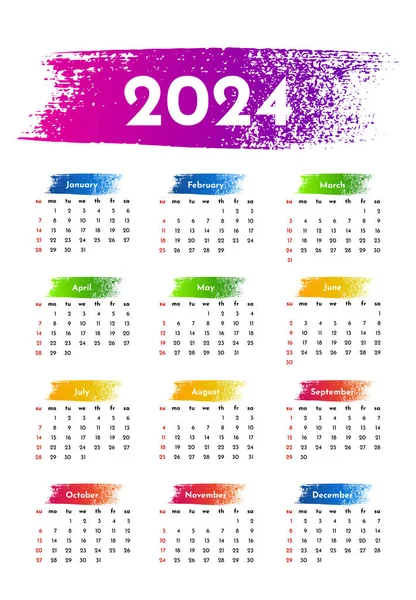 2024年的日历被白色背景隔离 周日到周一 业务模板 矢量说明 — 图库矢量图片