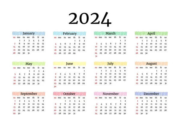 Kalenteri 2024 Eristetty Valkoisella Pohjalla Sunnuntaista Maanantaihin Vektoriesimerkki — vektorikuva