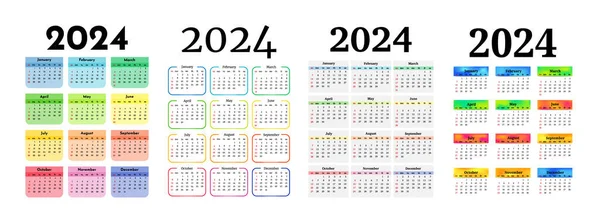 Conjunto Cuatro Calendarios Verticales Para 2024 Aislados Sobre Fondo Blanco — Archivo Imágenes Vectoriales